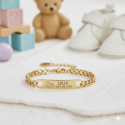 Individuell graviert Edelstahl Gold ID Armband personalisiert klein für Jungen