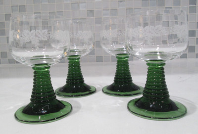 Luminarc Roemer Etched Emerald Green Beehive Stem Wine Glass- Set 4 -4 1/4'' Tall