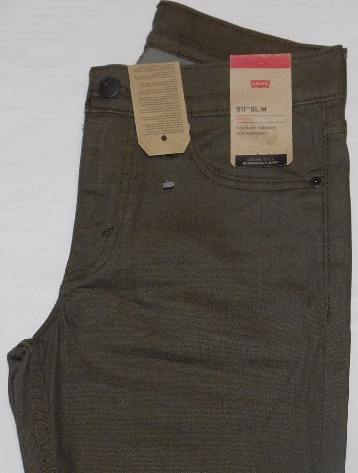 Pantalones de mezclilla LEVIS 511 ajustados elásticos ajustados a lo largo de tiro medio nuevos con etiquetas nuevos caqui 3D verde Foto 4 de 4