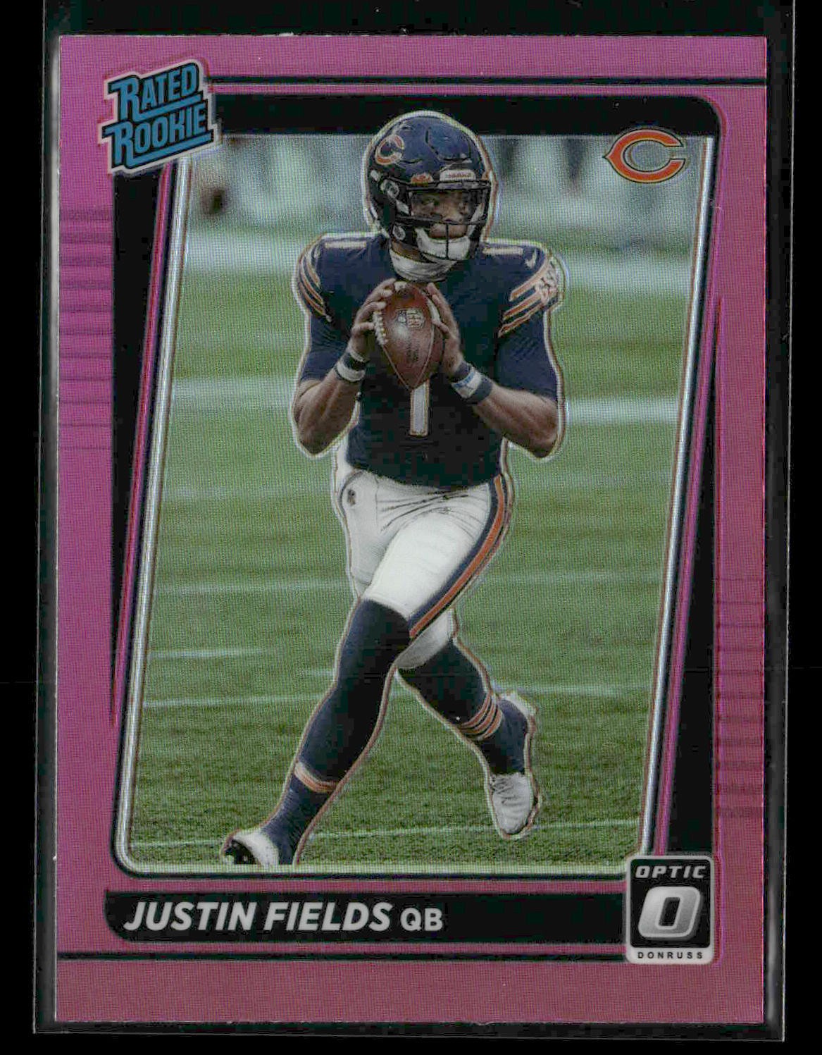 2021 Donruss Justin Fields #P-253 Optic Rated Rookie Preview Pink Chicago Bears