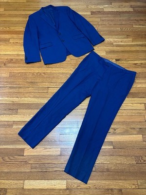 Joseph Abboud Mens Suit Sz 44L Blazer Jacket 42x34 Dress Pants Blue Solid Wool