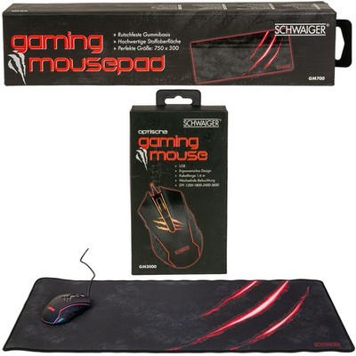 PACK Schwaiger Gaming PC Bundle Maus + Deskpad Mauspad XXL USB RGB LED Mouse Pad