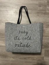 RARE Women Kate Spade Baby It’s Cold Outside Gray Wool Tote Bag Christmas Winter