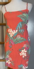 Tropical Mini Slip Dress Sz S Orange-Red Floral Spaghetti Strap Beach Hawaiian