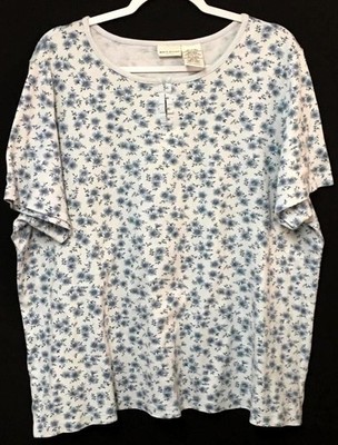 White Stag Women's Plus Size Blue Floral Cotton Blend Top 18W/20W