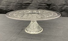 Pressglas Klar Starburst Diamond Point Kuchenständer Standfuß 10 Zoll Vintage