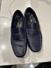 prada leather loafers men blue 2DD127 dress shoes 9.5