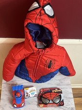 Spider-Man Costume Puffy Kids Jacket Multi-Color-2T Size-Bundle With Extras