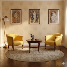 Poltroncine Antiche Barocchette Legno Intagliato Tessuto Giallo Ocra Inizi 900