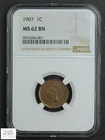 1907 Indian Head Copper Cent 1C NGC MS 62 BN