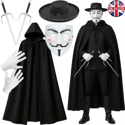 Halloween V wie Vendetta Kostüm Guy Fawkes Anonymous Hacker Party Verkleidung