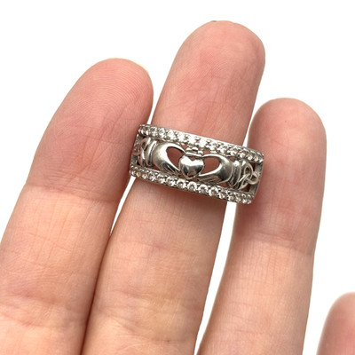 FADO Ireland 925 Sterling Silver Claddagh Trinity Knot Simulated Diamond Band 7
