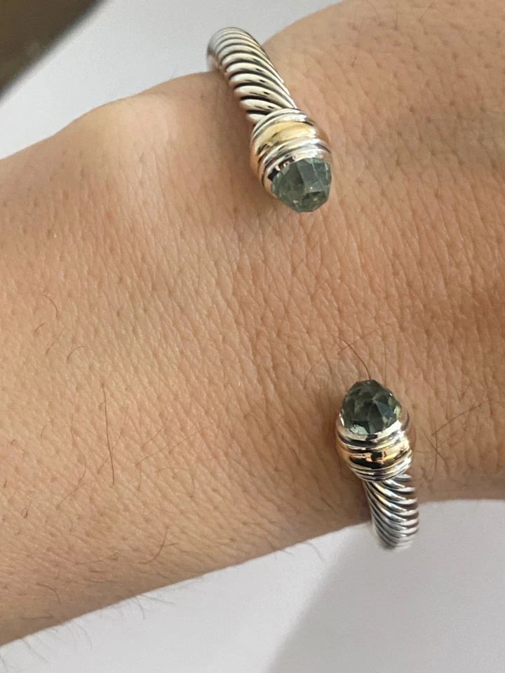 David Yurman Cable Classics 5mm Prasiolite Cuff Bracelet 925 And 585 SMALL - Image 2 of 4