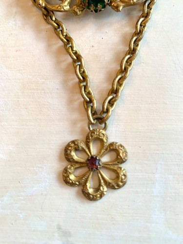 Victorian Gold Gilt Scroll Necklace With Amethyst & Emerald Vauxhall Stones - Picture 7 of 12