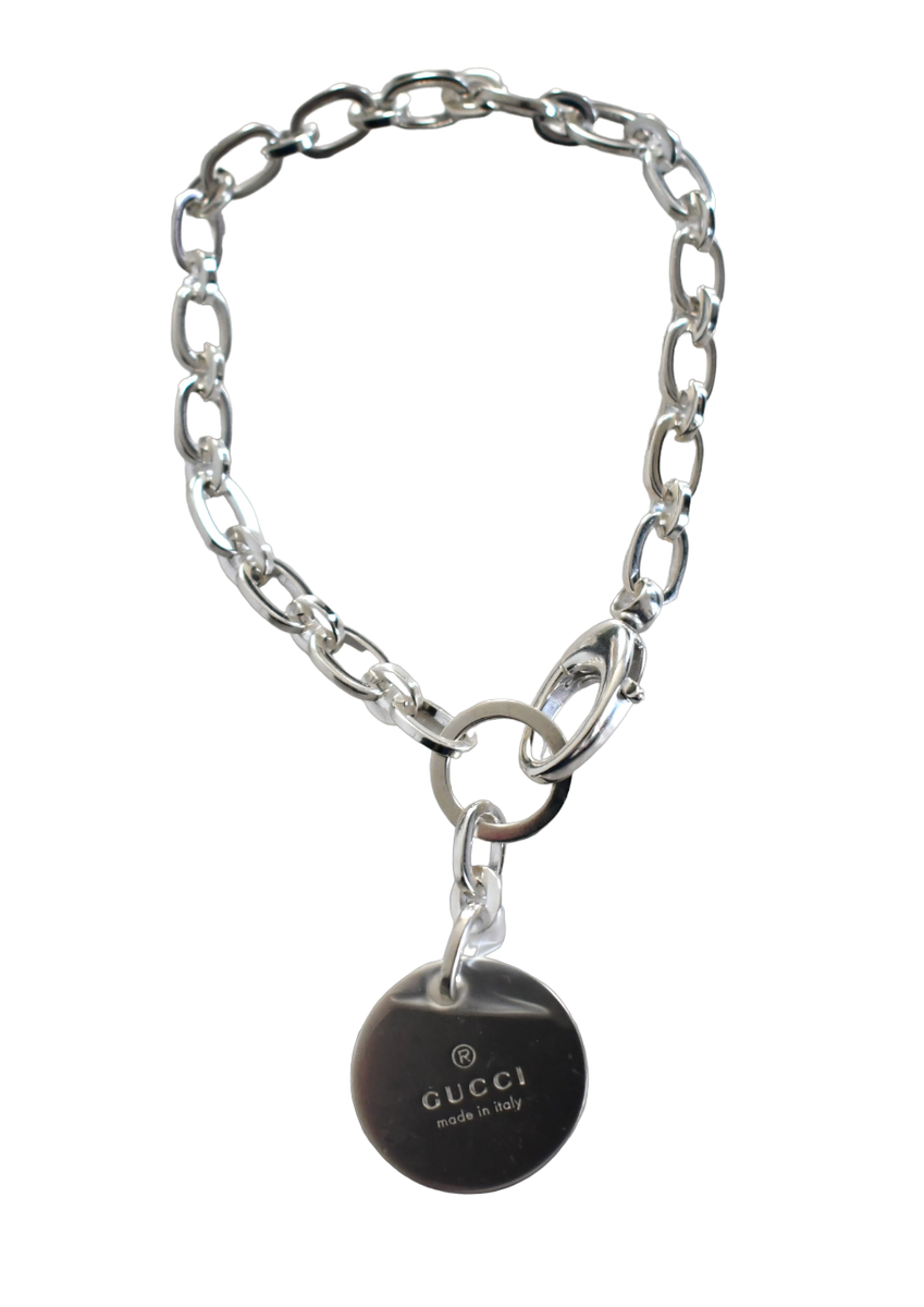 アクセサリー GUCCI Logo Black Patent Silver Bangle GUCCI Interlocking G Chain Bangle Accessories Bracelet SV925