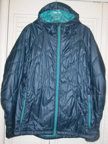 REI Womens Pirmaloft Pertex Quantum ECO Puffer Hooded Full Zip Blue Jacket L