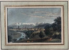 Hand-Colored Old Master Engraving View of Bern Switzerland Swiss Print