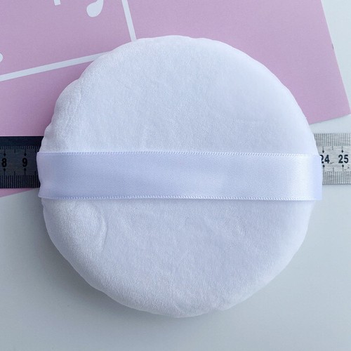 2 PIEZAS Puff Grande 5" Blanco Polvo Puff Terciopelo Maquillaje Corporal Puff con Cinta de Satén Sellada - Imagen 2 de 12