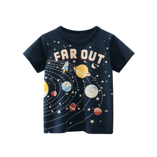 Space Pattern Short Sleeve T-Shirt Kids Clothing Boys Girls Children Tops Summer - Picture 1 of 5