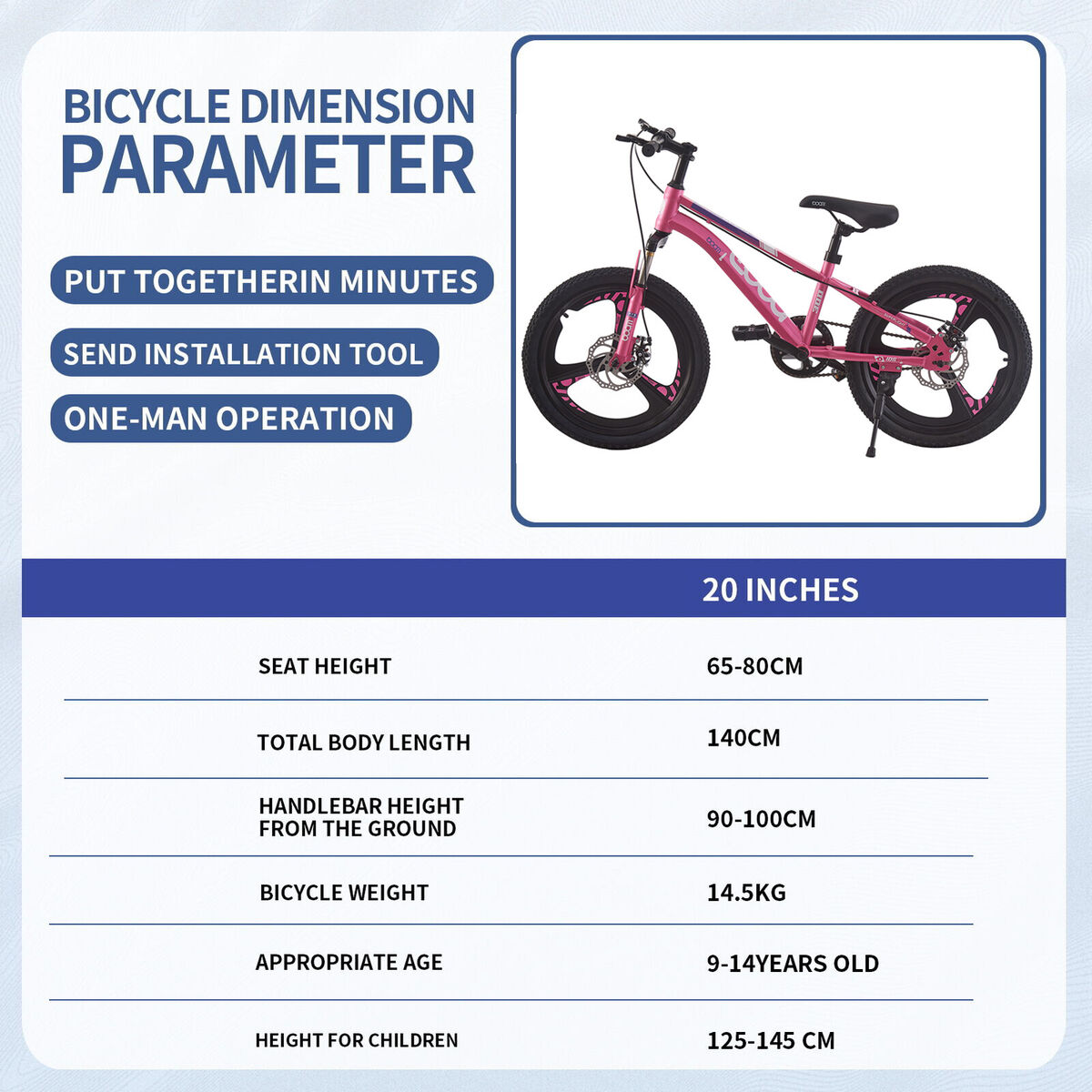 Kids Bike Girls Pink Bicycle Cycling 20 inch Wheels with Disc