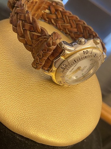 Sergio Valente NITE GLO Watch Womens Silver Gold Tone Bezel Leather Braided Band - Picture 2 of 11
