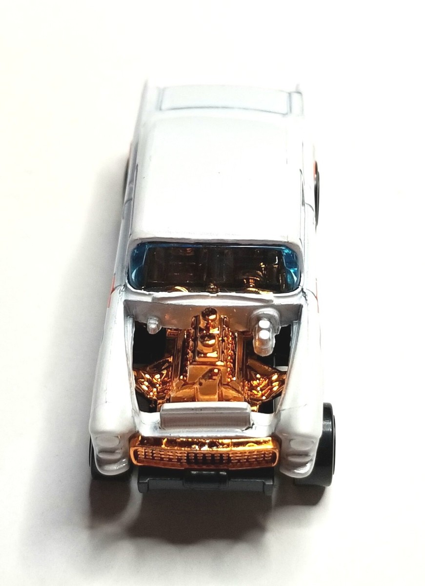 Hot Wheels 55 Chevy Bel Air Gasser 52 White Gold Chrome 1955