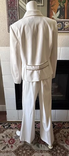 Size 10 Apostrophe Ivory Stretch Suit Pant & Blazer Detailed Beading Bell bottom - Picture 12 of 24