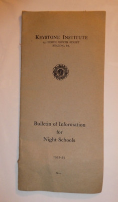 Vintage 1922 Booklet Keystone Institute Reading Pa Info for Night Schools