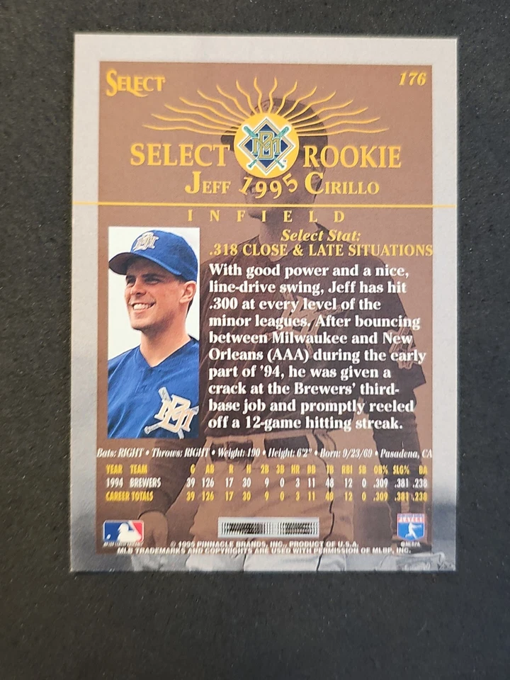 1995 Pinnacle Select #176 Jeff Cirillo Rookie - Brewers - RC - Image 2 of 2