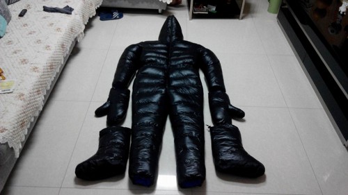 Shiny nylon ski down suit overall coat hood parka catsuit wetlook 2-6kg filling - Picture 31 of 56