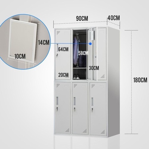 FORTIA 6 Door Metal Storage Cabinet Lockers for Gym Office - Grey - Picture 2 of 8