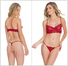 Womens Matte Wetlook Bra Set Underwire Cups Bralette Merlot Red Sizes S M L XL