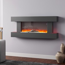 50" Black Fireplace Suit H Frame Surround Electric Fire Wall Mounted LED Flame