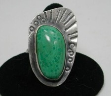 Artsy Malachite Sterling Silver Ring, Artisan Handmade in USA Size 9
