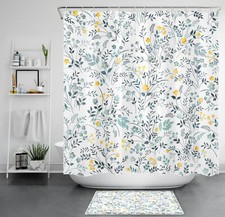 Garden Botanical Leaf Yellow Wildflower Shower Curtain Set for Bathroom Decor