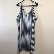 Shein Curve Striped Cami dress 1XL Sleeveless Blue & White And White Buttons