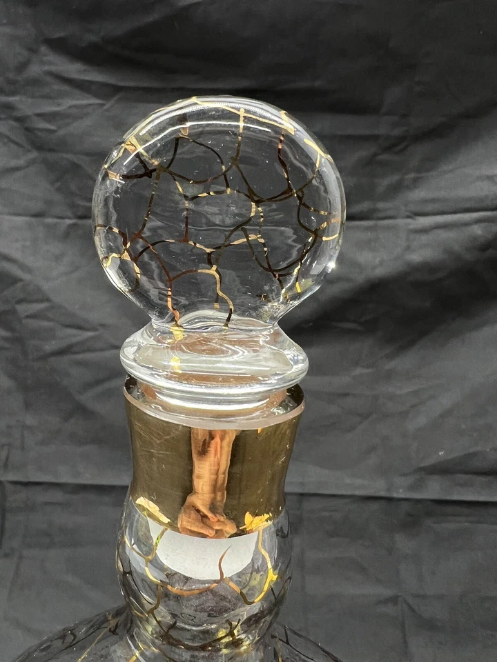 Art Nouveau Blown Glass Aperitif Decanter Hand Painted Enamel Flowers Gold - Image 3 of 4