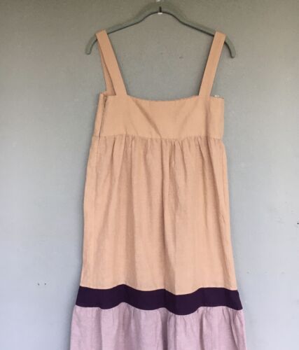 Adriana Degreas Maxi Dress M Linen Cotton Tiered Fig Tri Color Lagenlook Resort - Picture 7 of 15
