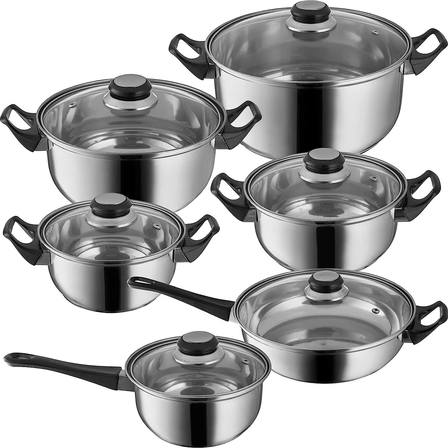 12PC Cooking Pots Set Stainless Steel Saucepan Casserole Pot Fry Pan With Lids