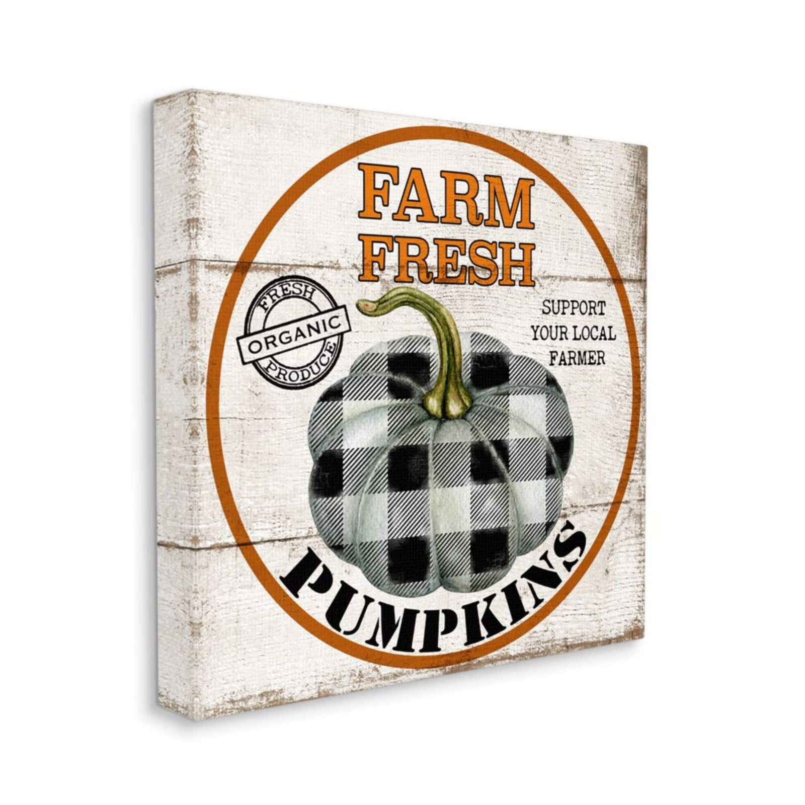 Farm Fresh Pumpkins Black and White Plaid Canvas Wall Art, 17 x 17