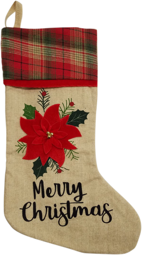 Calza natalizia personalizzata ricamata, calza Poinsettia, regalo natale - Foto 3 di 13