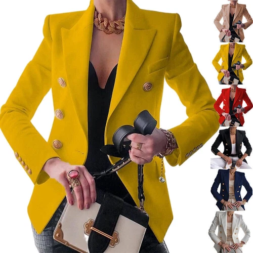 Zweireihiger Damen Blazer Mantel Langarm Revers formell schmale Jacke Oberbekleidung | - Bild 4 von 26