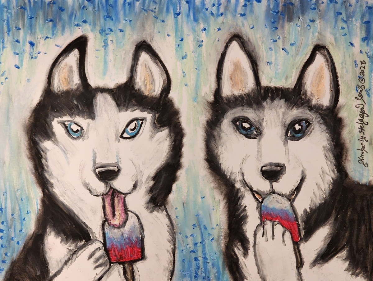 SIBERIAN HUSKY Licking a Popsicle Dog Art 8.5 x 11 Signed Print by