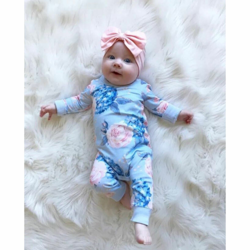 Newborn Kids Baby Girls Floral Bodysuit Outfits Romper Jumpsuit + Headwear Set - Picture 6 of 11
