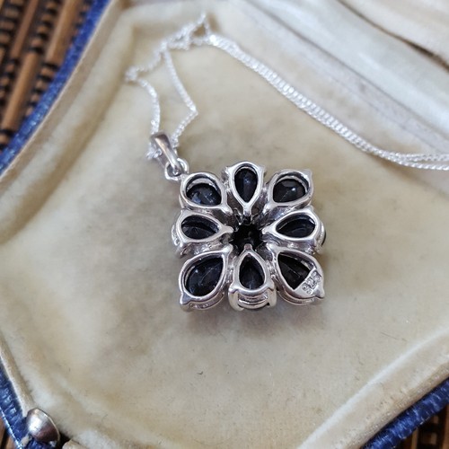 Collana in argento sterling 925, vero ciondolo zaffiro nero, catenina 18" - Foto 9 di 9