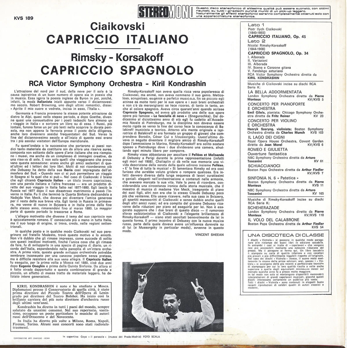 RCA KVS-189 TCHAIKOVSKY RIMSKY-KORSAKOV Capriccio KONDRASHIN Victor SO  LSC-2323 | eBay