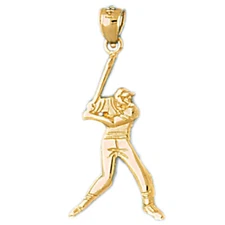 New 14k Yellow Gold Baseball Batter Pendant
