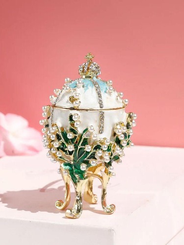 Scatola Gioielli Metallo Multicolore Uovo Fabergé Scolpito Smalto Romantico Piccolo Regalo - Foto 5 di 26