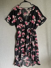 J.Crew High-Low Navy Blue Floral Print Faux Wrap Ruffle Midi Dress Size Small