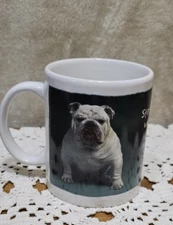 Leanin' Tree 2008 Double Sided White Bull Dog Coffee Tea Cup Mug WC Fields